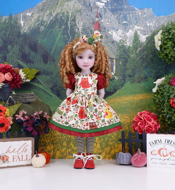 Patchwork Owl - dress and boots for Ruby Red Fashion Friends doll