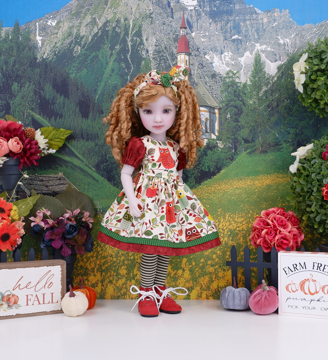 Patchwork Owl - dress and boots for Ruby Red Fashion Friends doll