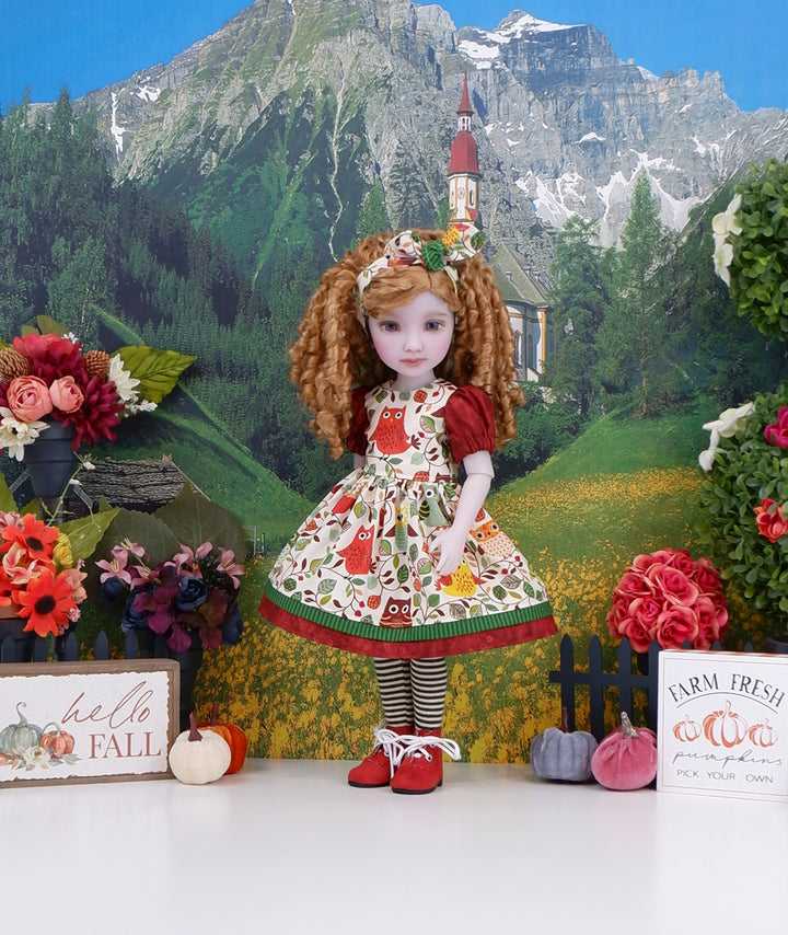 Patchwork Owl - dress and boots for Ruby Red Fashion Friends doll