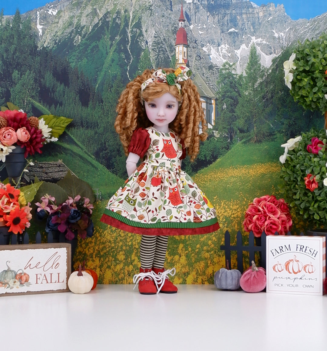 Patchwork Owl - dress and boots for Ruby Red Fashion Friends doll