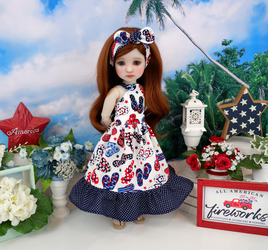 Patriotic Flip Flops - dress with sandals for Ruby Red Fashion Friends doll