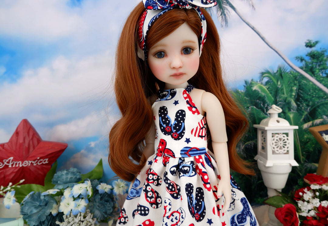 Patriotic Flip Flops - dress with sandals for Ruby Red Fashion Friends doll