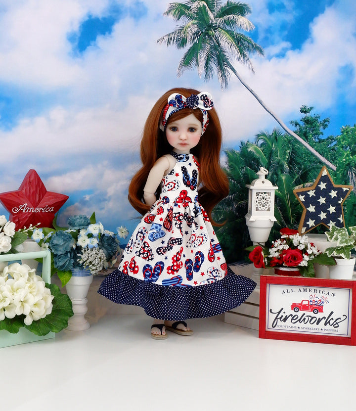 Patriotic Flip Flops - dress with sandals for Ruby Red Fashion Friends doll