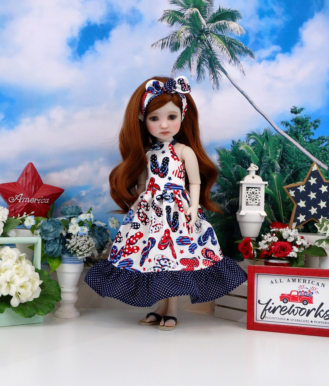 Patriotic Flip Flops - dress with sandals for Ruby Red Fashion Friends doll