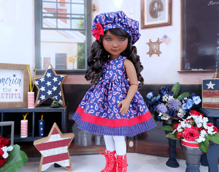 Patriotic Paisley - dress with boots for Ruby Red Fashion Friends doll