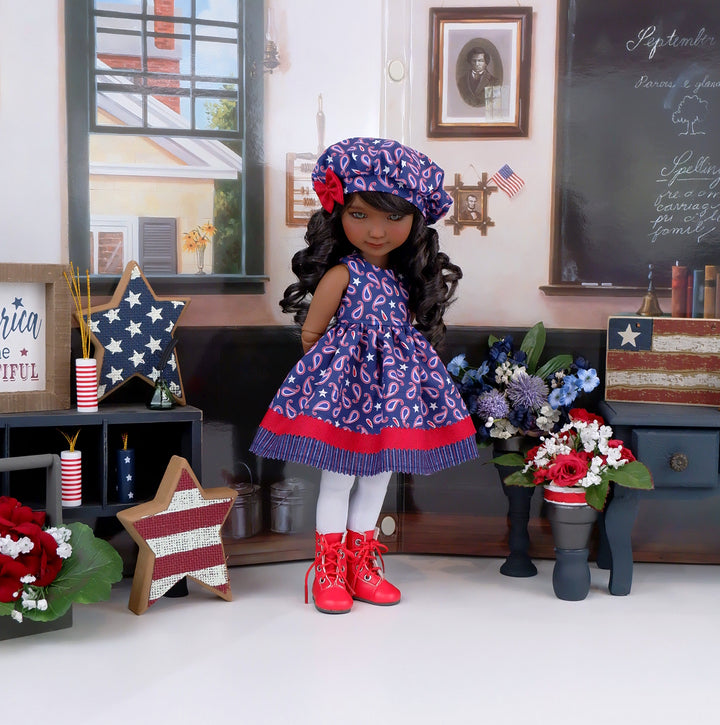 Patriotic Paisley - dress with boots for Ruby Red Fashion Friends doll