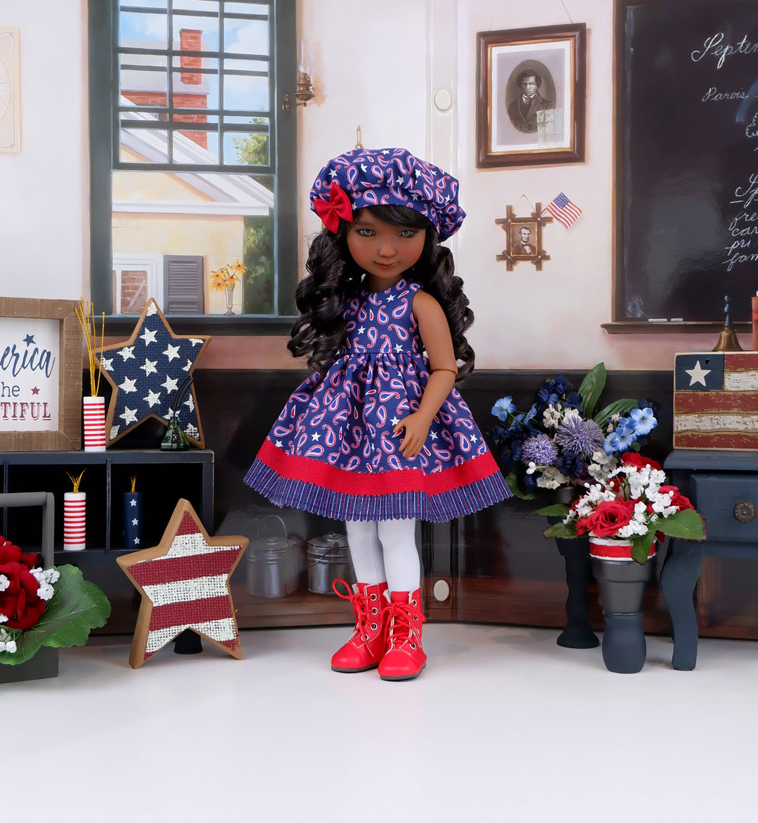 Patriotic Paisley - dress with boots for Ruby Red Fashion Friends doll