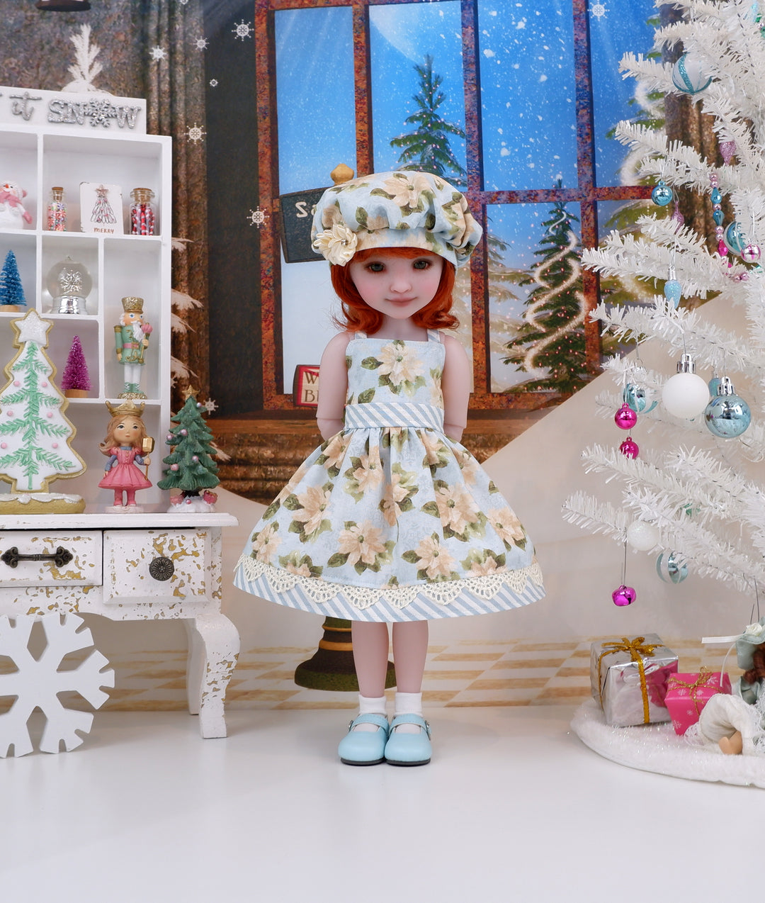 Peaceful Poinsettia - dress with shoes for Ruby Red Fashion Friends doll