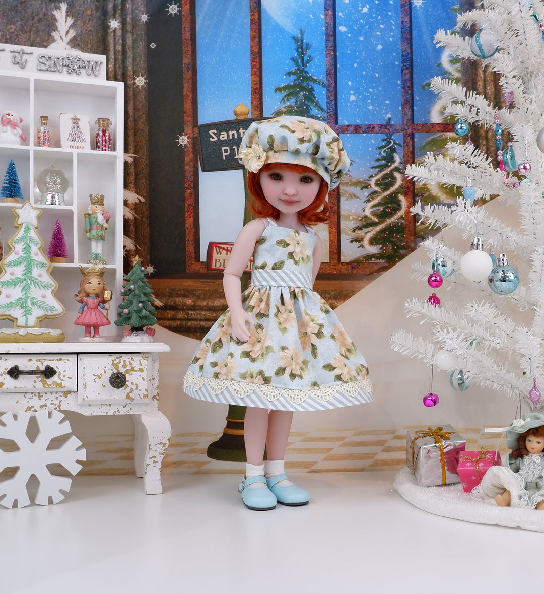 Peaceful Poinsettia - dress with shoes for Ruby Red Fashion Friends doll