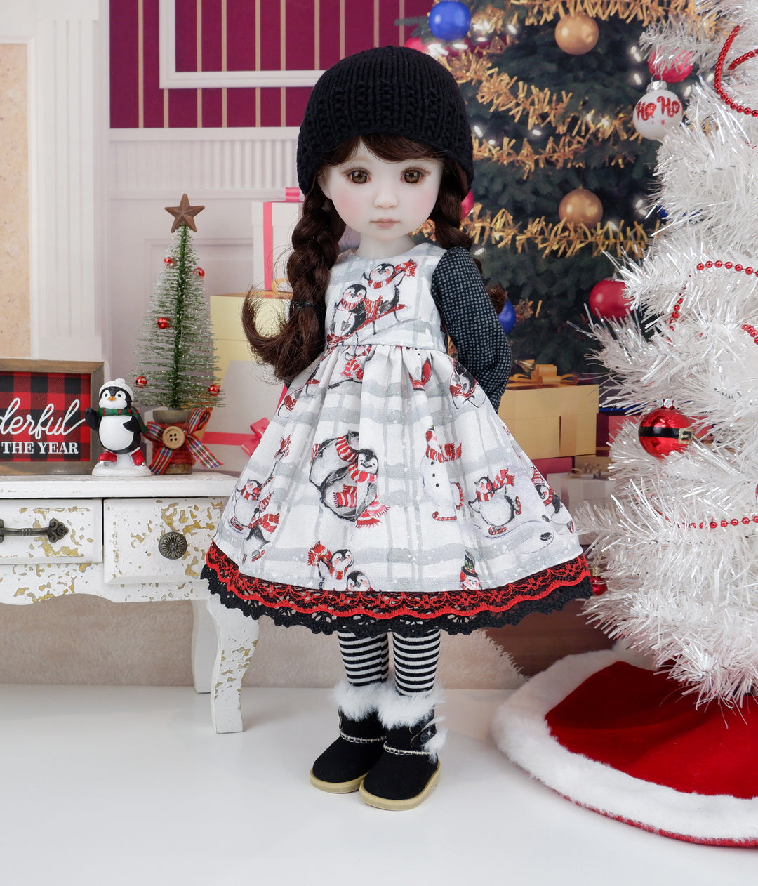 penguin christmas dress Vsdgher Cute Christmas Hat Penguin Print Summer Dresses for Women Casual U Neck Beach Dress Sleeveless Tank Loose Sundress with Pocket -XX-Large,