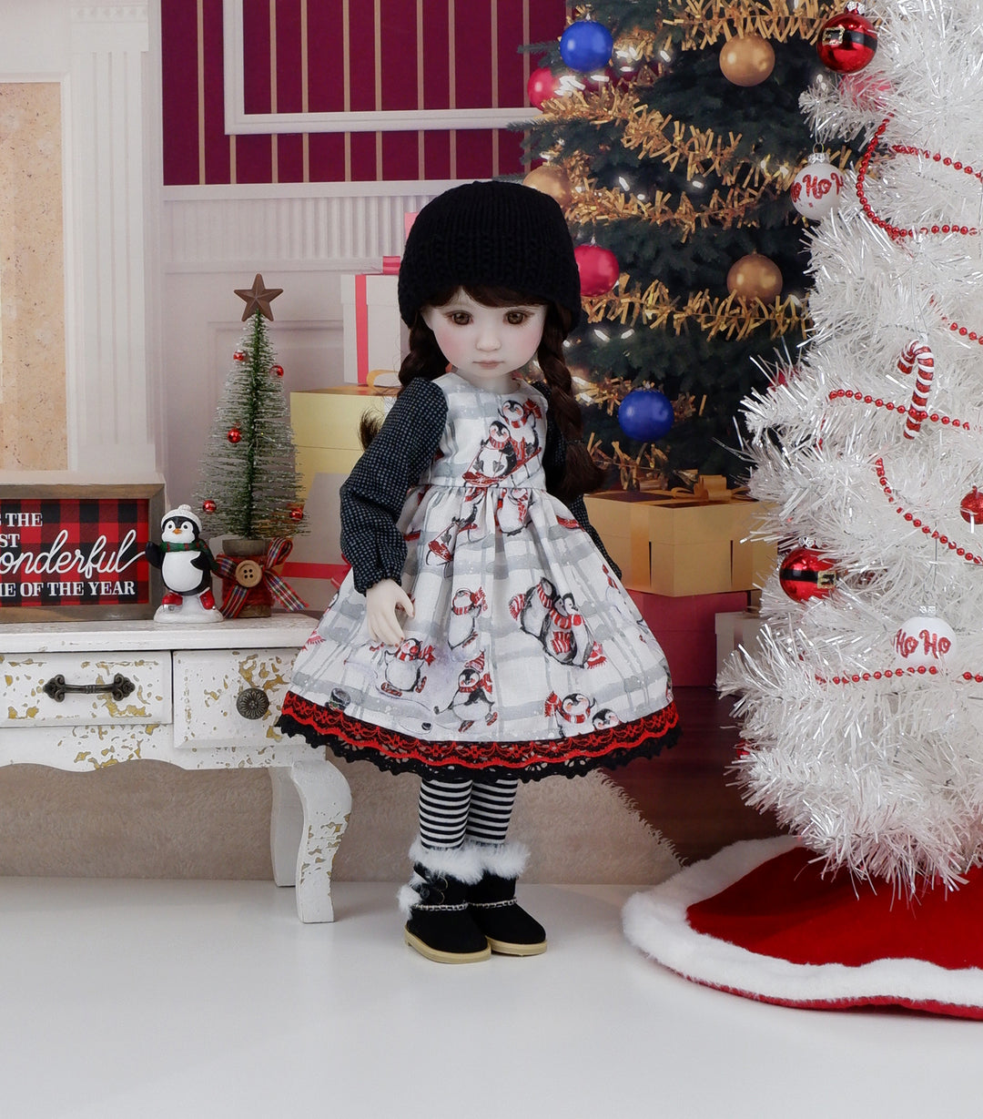 Penguin Snow Day - dress ensemble with boots for Ruby Red Fashion Friends doll