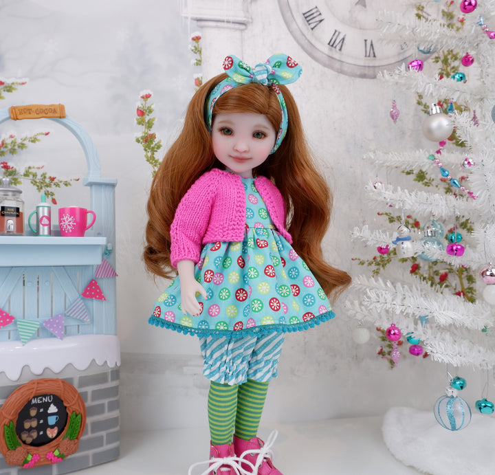 Peppermint Sprite - top & bloomers  with sweater and boots for Ruby Red Fashion Friends doll