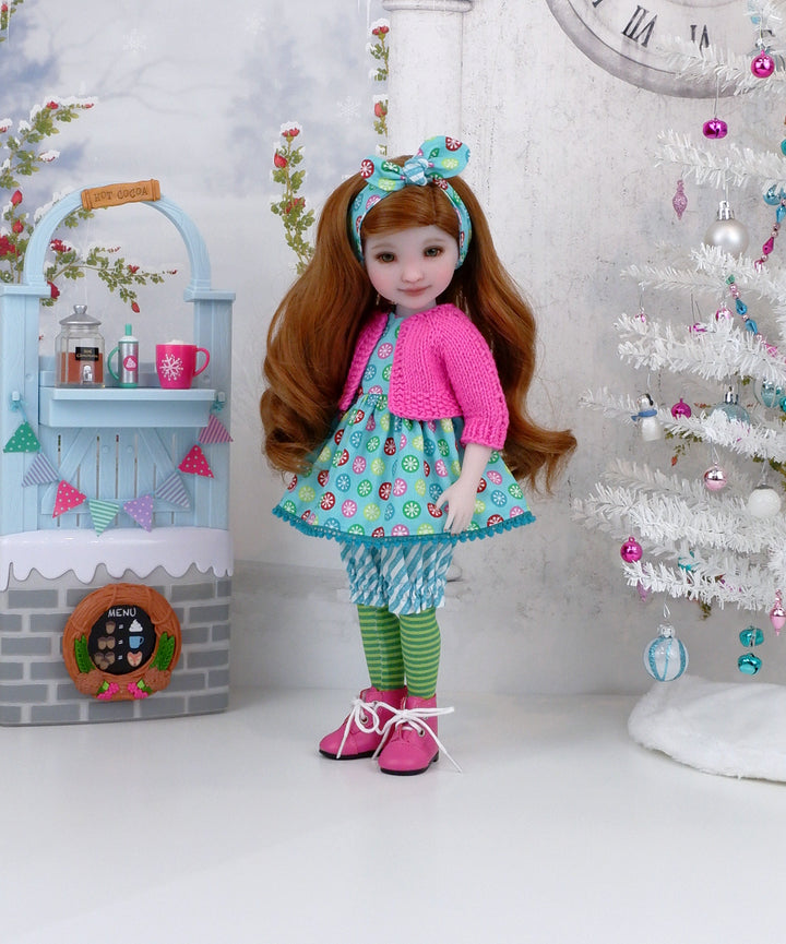 Peppermint Sprite - top & bloomers  with sweater and boots for Ruby Red Fashion Friends doll