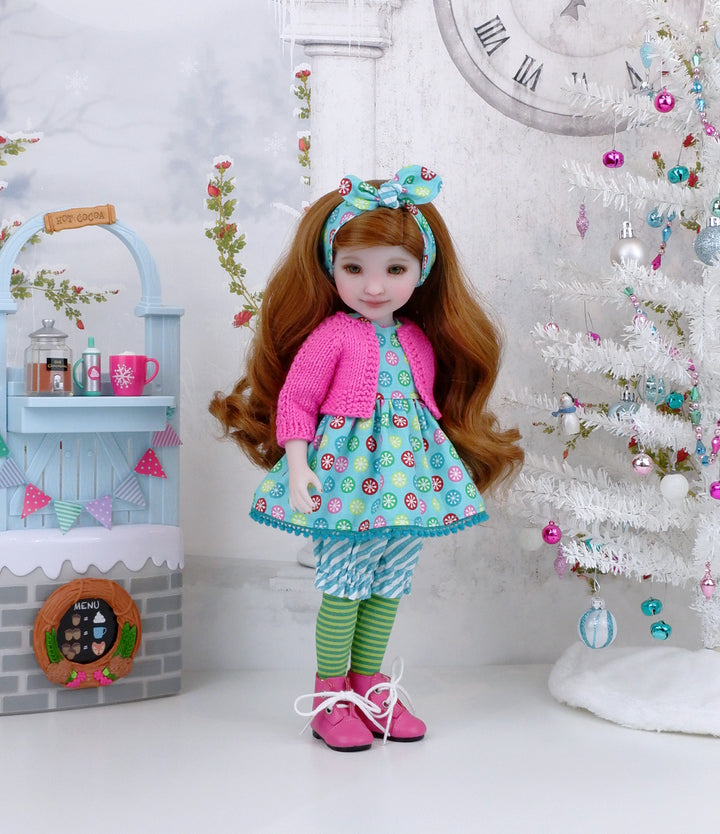 Peppermint Sprite - top & bloomers  with sweater and boots for Ruby Red Fashion Friends doll