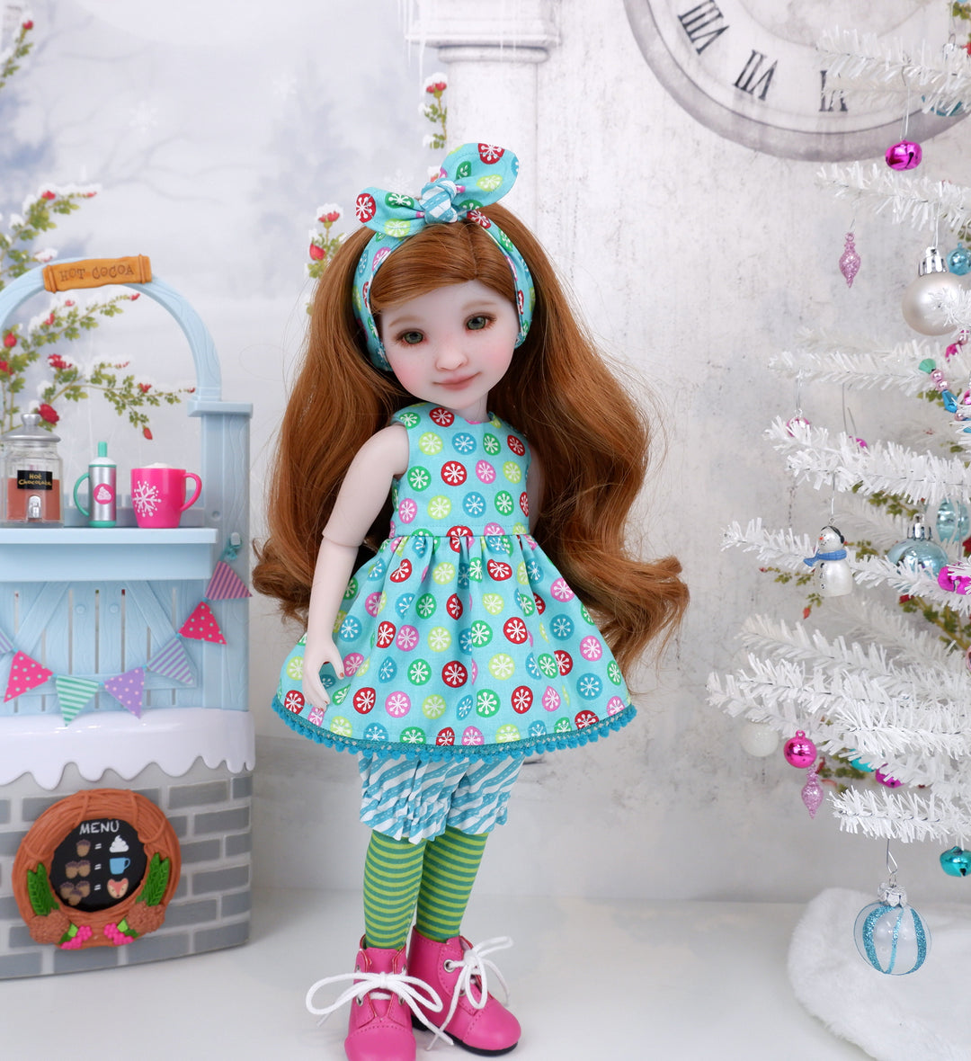 Peppermint Sprite - top & bloomers  with sweater and boots for Ruby Red Fashion Friends doll