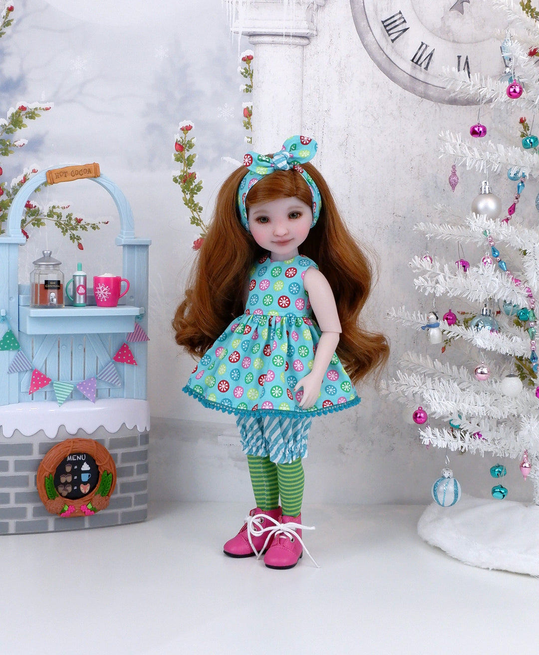 Peppermint Sprite - top & bloomers  with sweater and boots for Ruby Red Fashion Friends doll