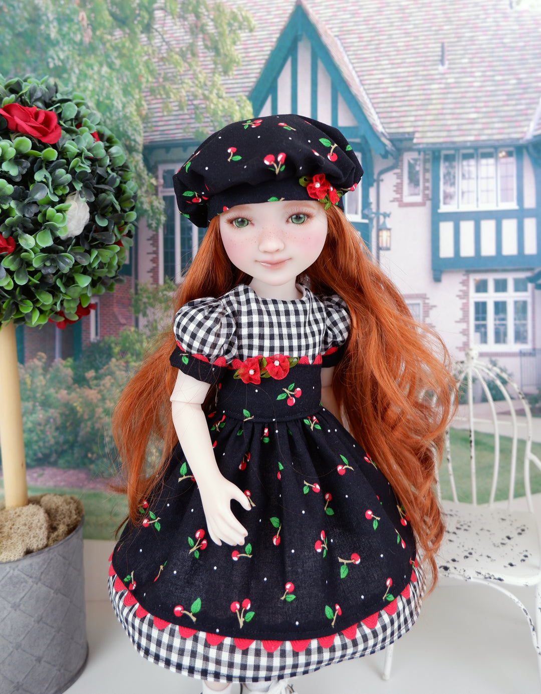 Picking Red Cherries - dress and saddle shoes for Ruby Red Fashion Friends doll