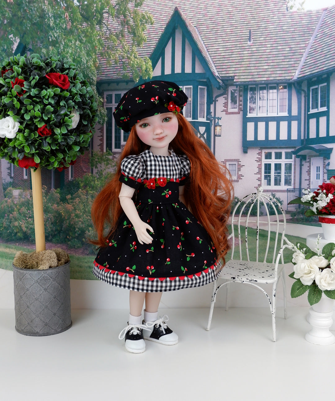 Picking Red Cherries - dress and saddle shoes for Ruby Red Fashion Friends doll