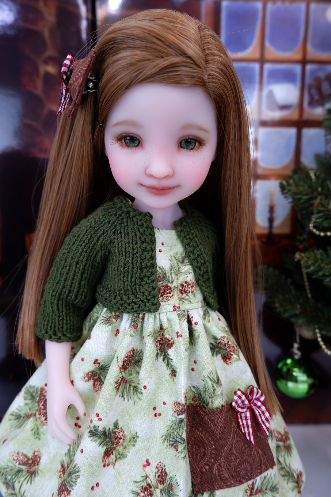 Pine Cone Noel - dress with sweater & boots for Ruby Red Fashion Friends doll