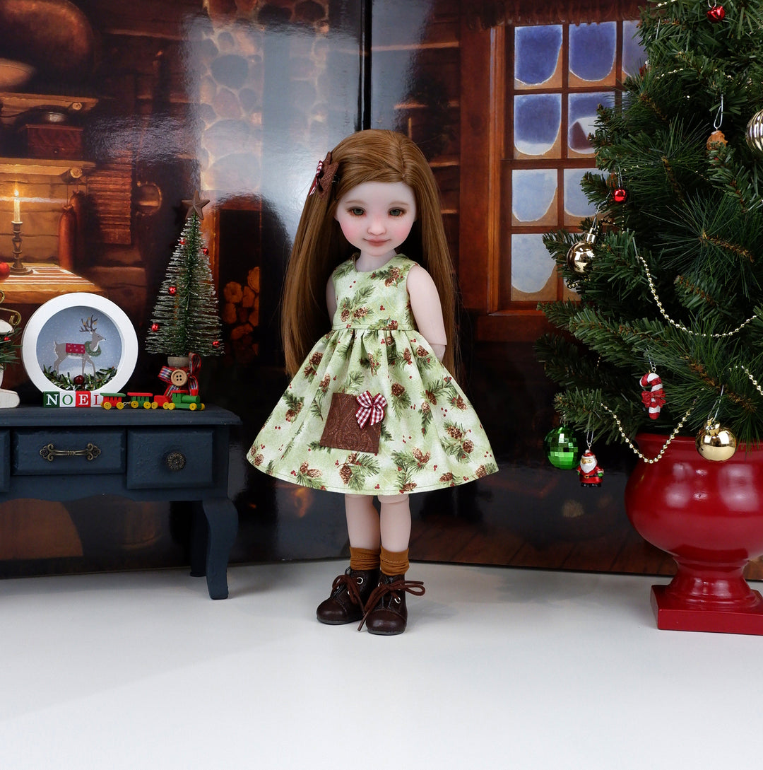 Pine Cone Noel - dress with sweater & boots for Ruby Red Fashion Friends doll