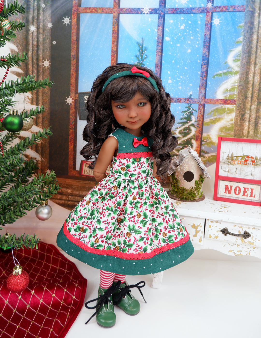 Pinecones & Holly - dress with boots for Ruby Red Fashion Friends doll