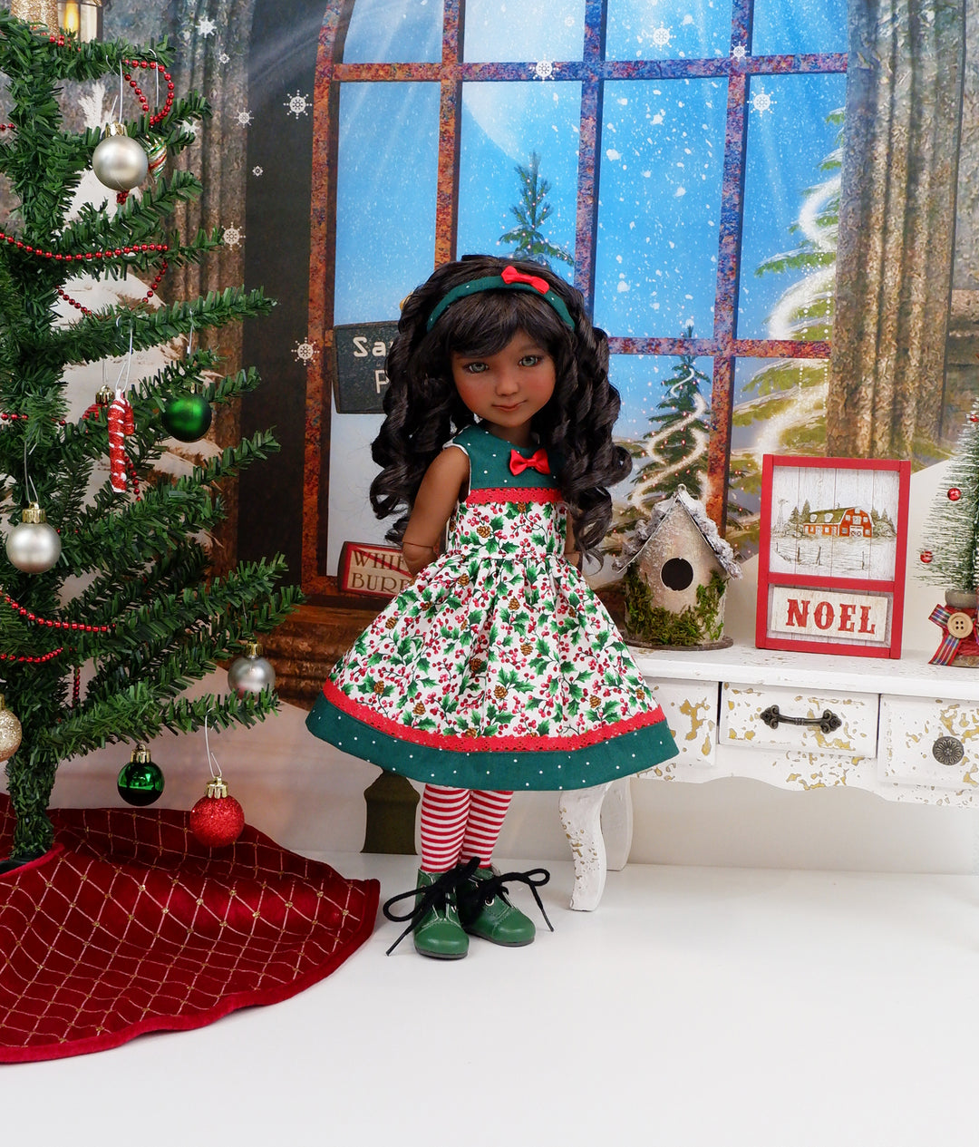 Pinecones & Holly - dress with boots for Ruby Red Fashion Friends doll