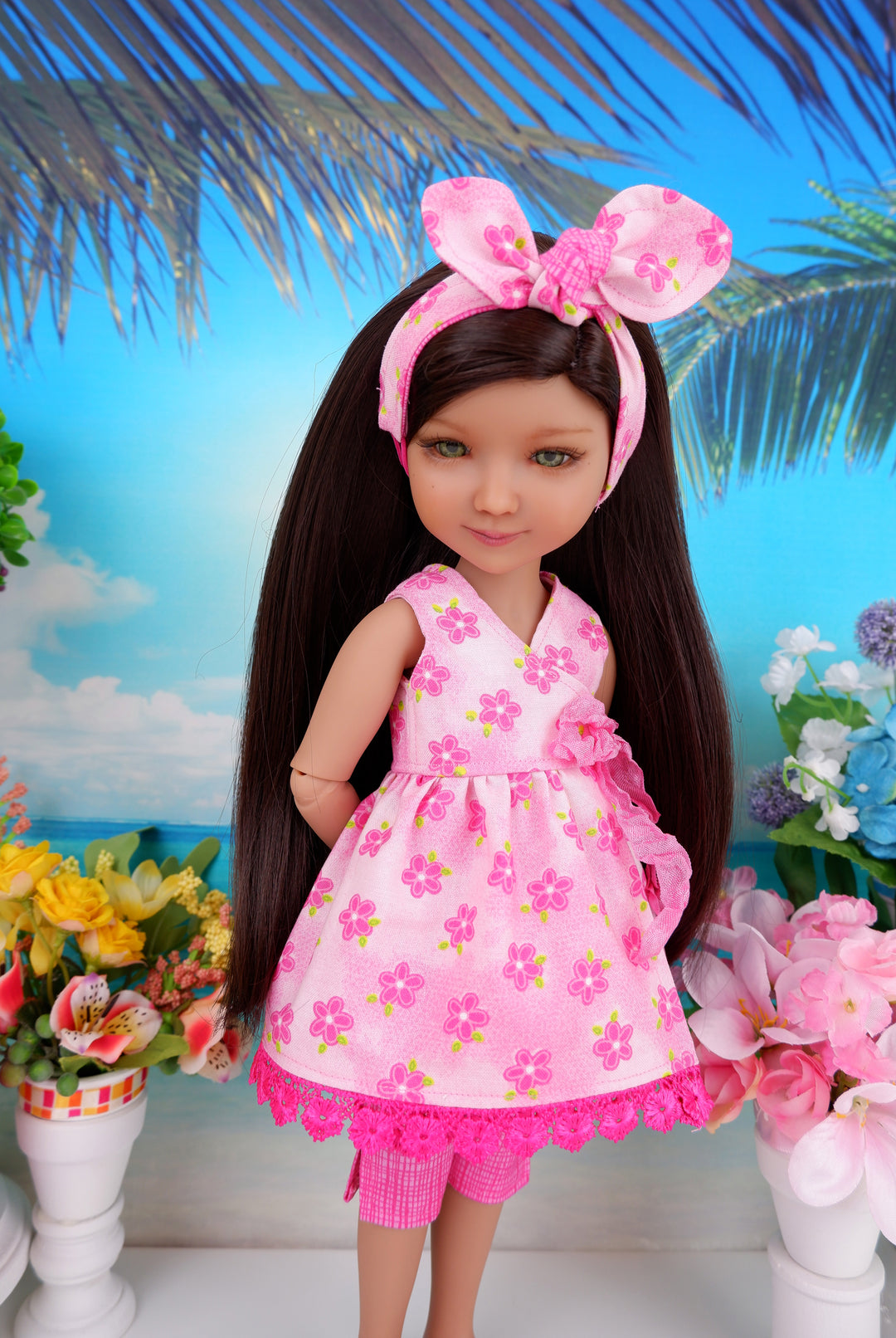 Pink Plumeria - top & capris with sandals for Ruby Red Fashion Friends doll