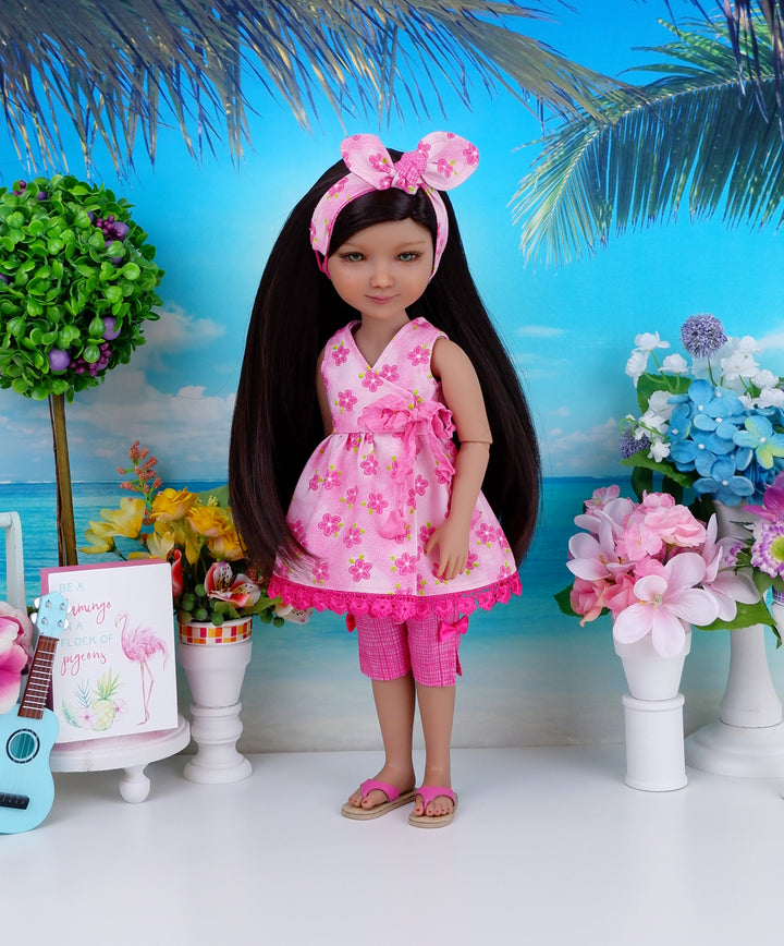 Pink Plumeria - top & capris with sandals for Ruby Red Fashion Friends doll