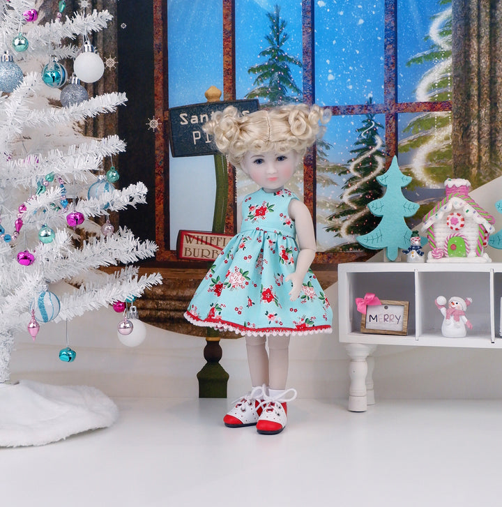 Pixie Poinsettia - dress and shoes for Ruby Red Siblies doll