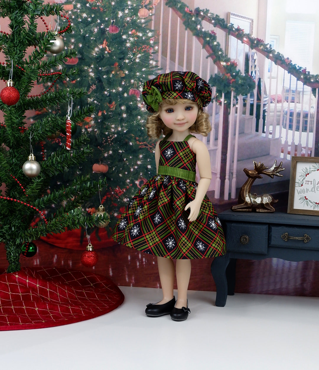 Plaid Snowflakes - dress with shoes for Ruby Red Fashion Friends doll