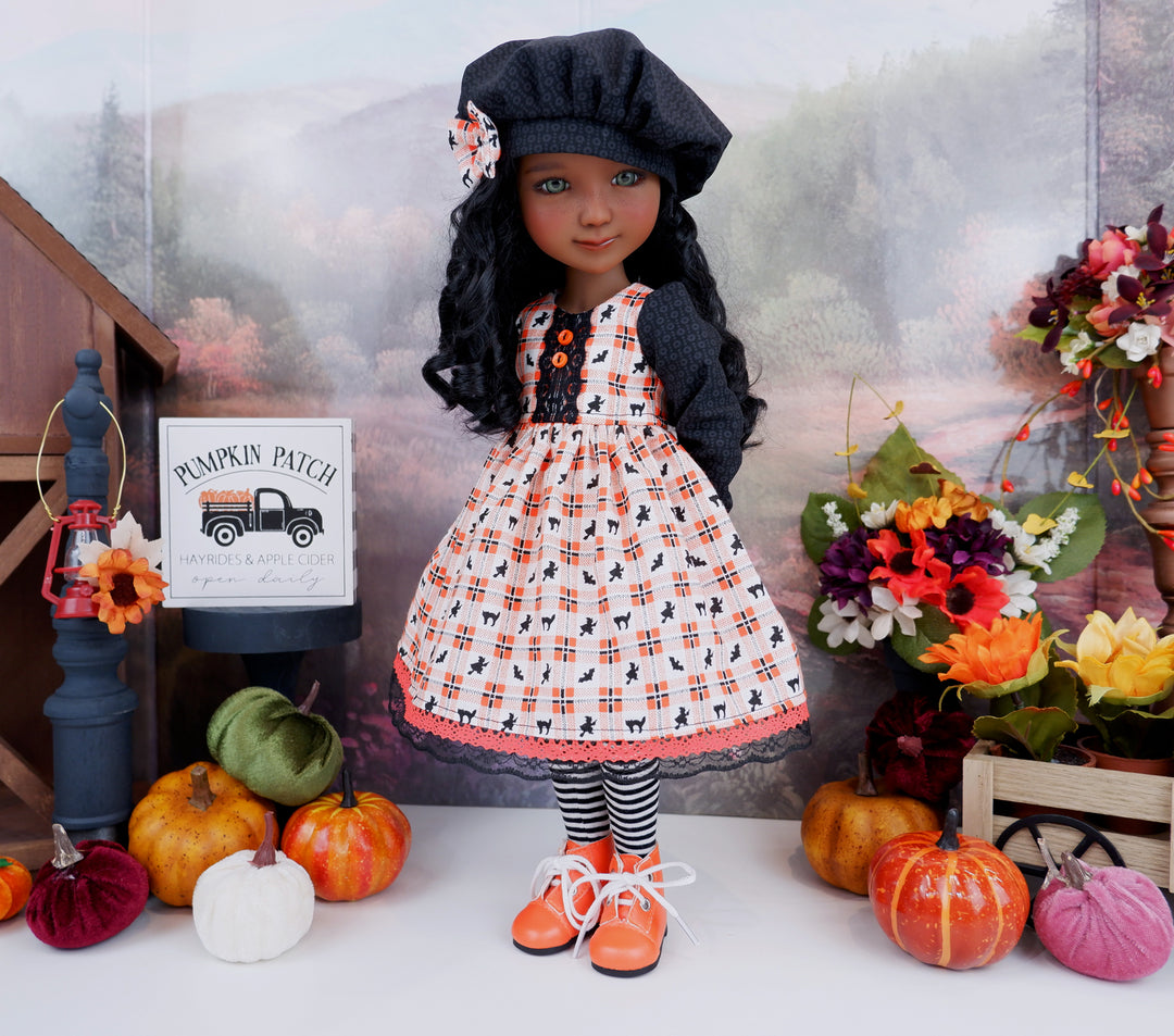 Plaid Witch - dress and hat with boots for Ruby Red Fashion Friends doll