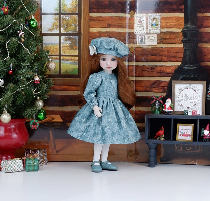 Poinsettia Flourish - dress & pinafore with shoes for Ruby Red Fashion Friends doll