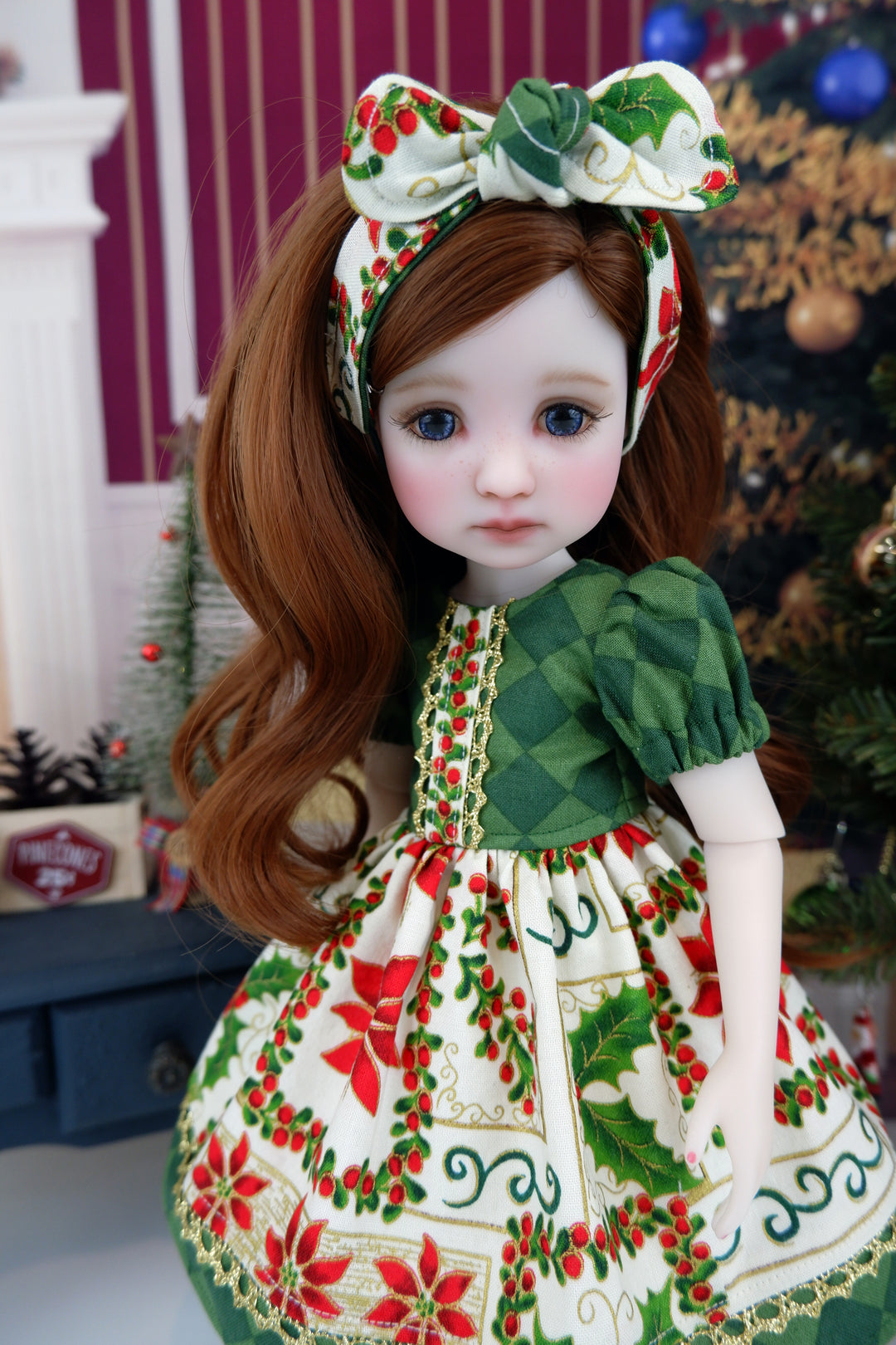 Poinsettia Patchwork - dress and shoes for Ruby Red Fashion Friends doll