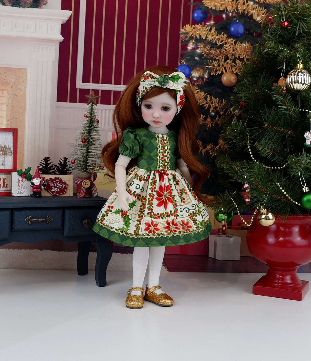 Poinsettia Patchwork - dress and shoes for Ruby Red Fashion Friends doll