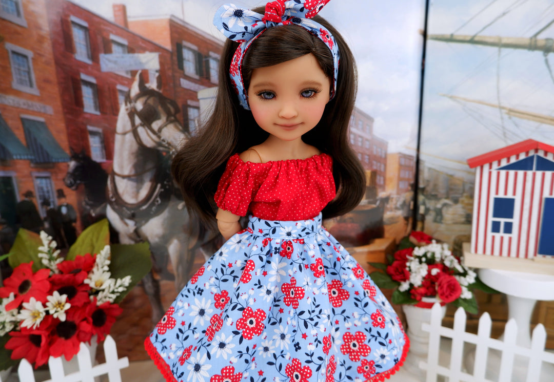 Polka Dot Blooms - blouse & skirt with boots for Ruby Red Fashion Friends doll