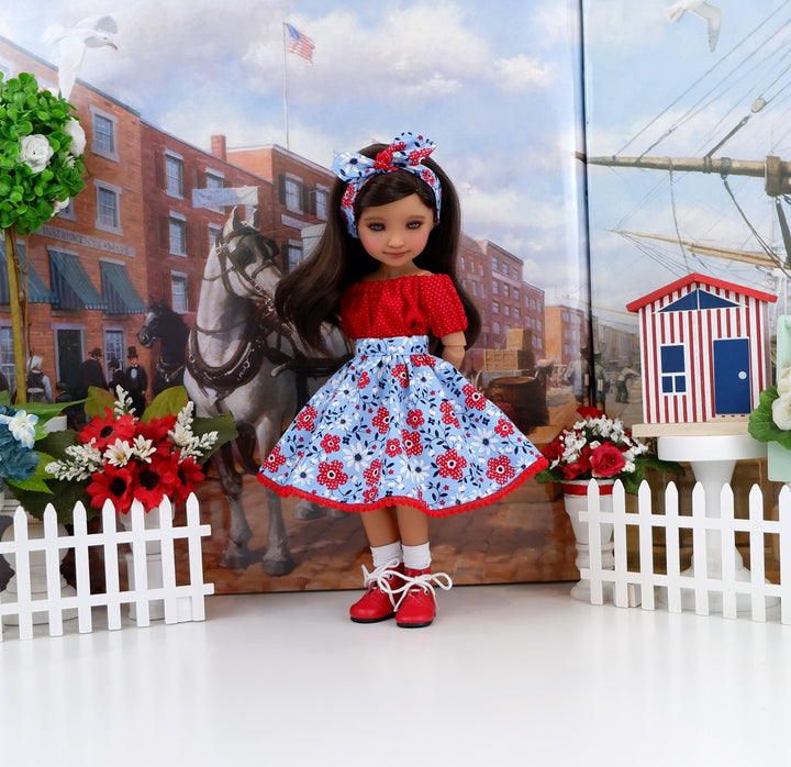 Polka Dot Blooms - blouse & skirt with boots for Ruby Red Fashion Friends doll