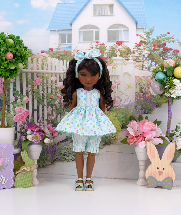 Polka Dot Eggs - top & bloomers with sandals for Ruby Red Fashion Friends doll