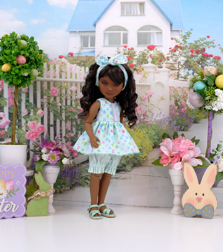 Polka Dot Eggs - top & bloomers with sandals for Ruby Red Fashion Friends doll