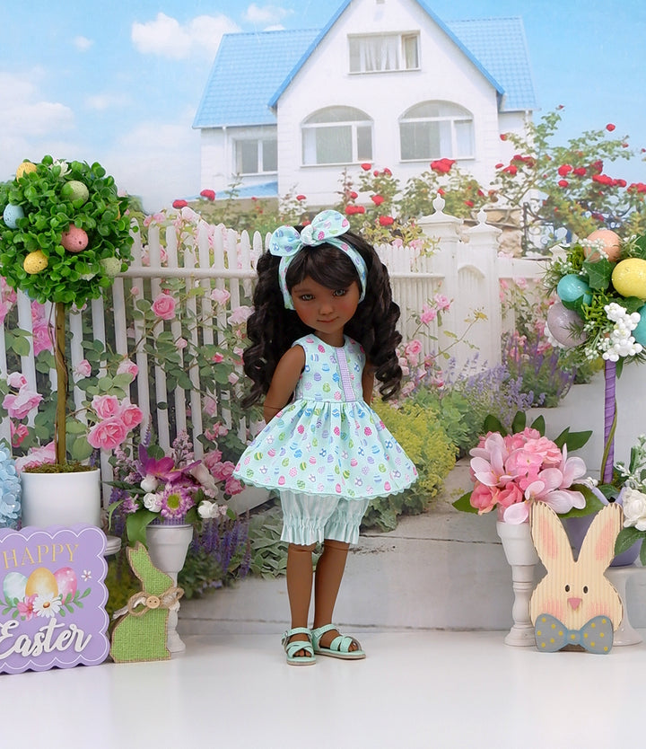 Polka Dot Eggs - top & bloomers with sandals for Ruby Red Fashion Friends doll
