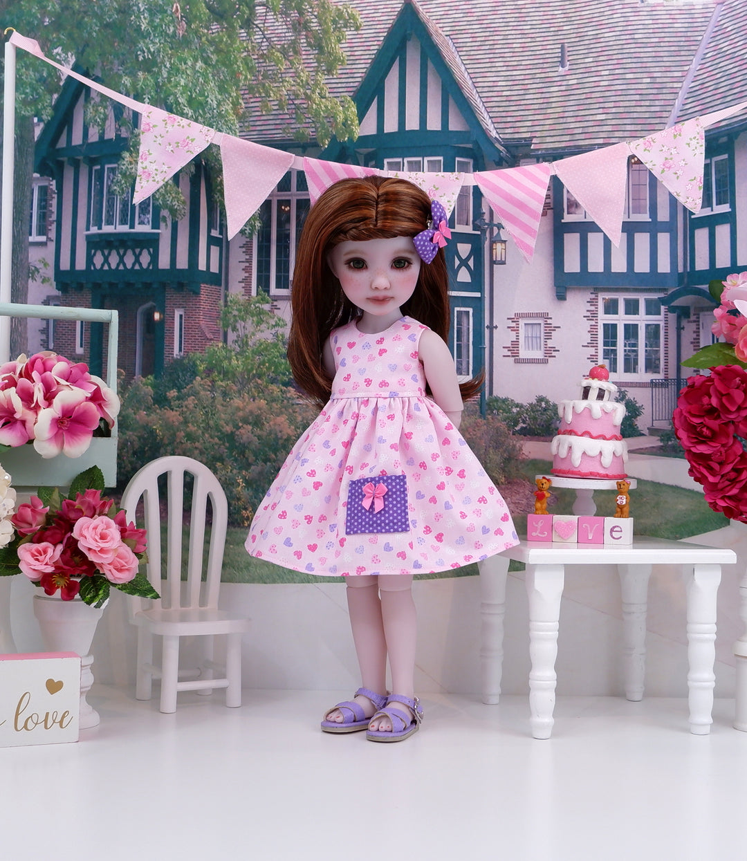 Polka Dot Hearts - dress with sandals for Ruby Red Fashion Friends doll