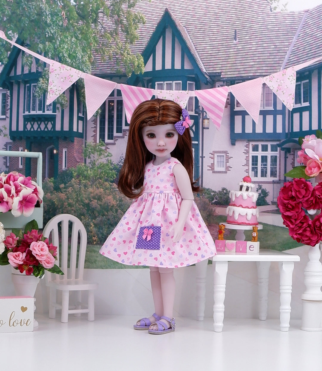 Polka Dot Hearts - dress with sandals for Ruby Red Fashion Friends doll