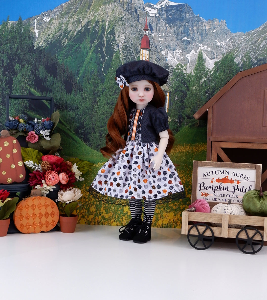 Polka Dot Pumpkins - dress and jacket with boots for Ruby Red Fashion Friends doll