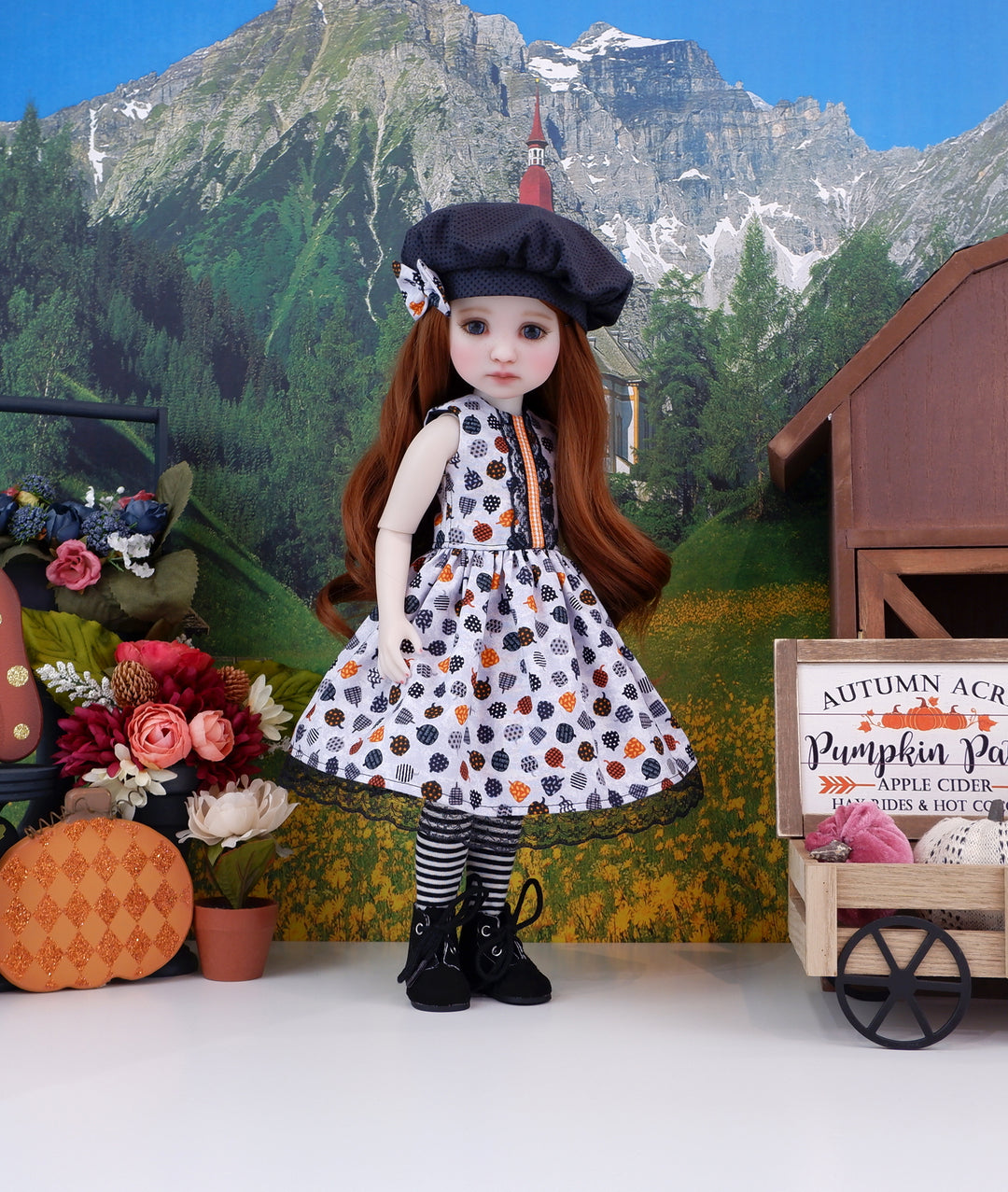 Polka Dot Pumpkins - dress and jacket with boots for Ruby Red Fashion Friends doll