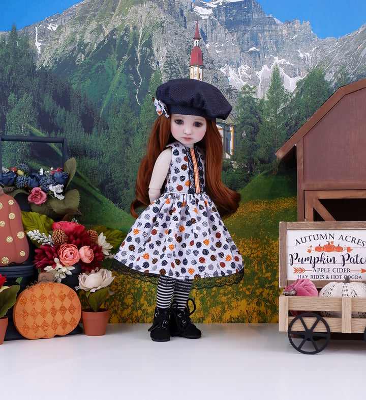 Polka Dot Pumpkins - dress and jacket with boots for Ruby Red Fashion Friends doll