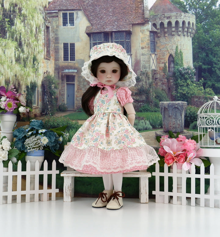 Prairie Blooms - dress & pinafore with boots for Ruby Red Fashion Friends doll