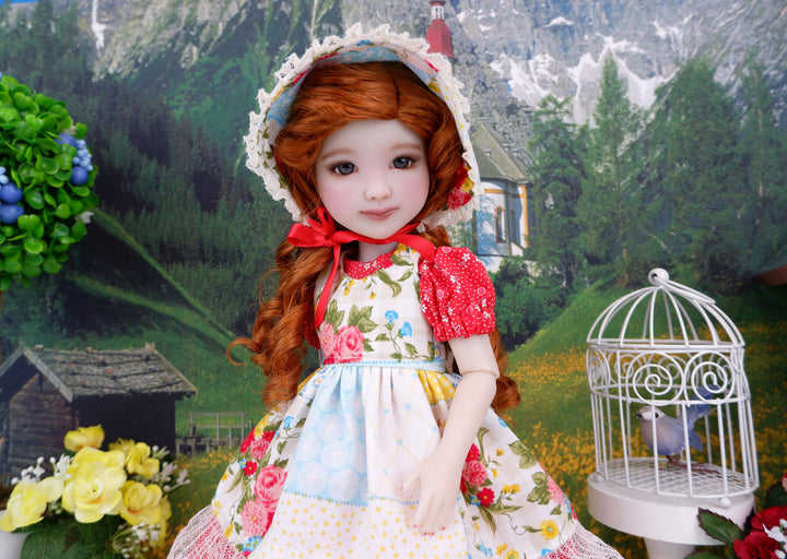 Prairie Summer - dress & pinafore with boots for Ruby Red Fashion Friends doll