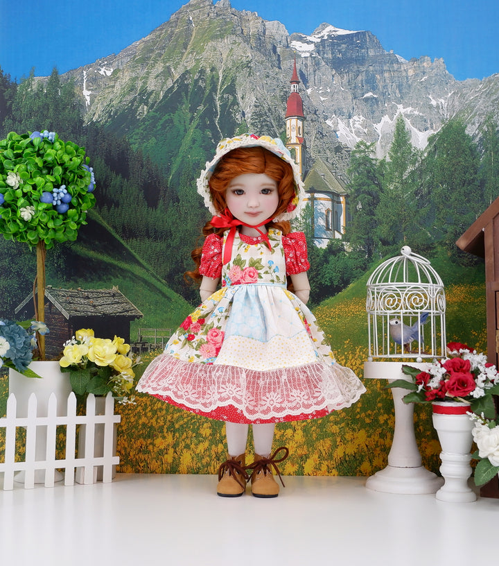 Prairie Summer - dress & pinafore with boots for Ruby Red Fashion Friends doll