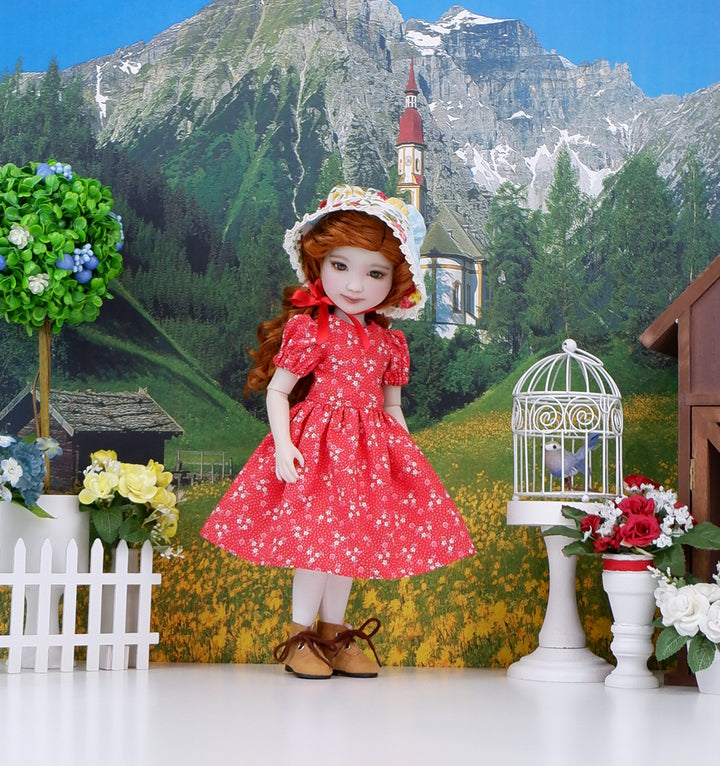 Prairie Summer - dress & pinafore with boots for Ruby Red Fashion Friends doll