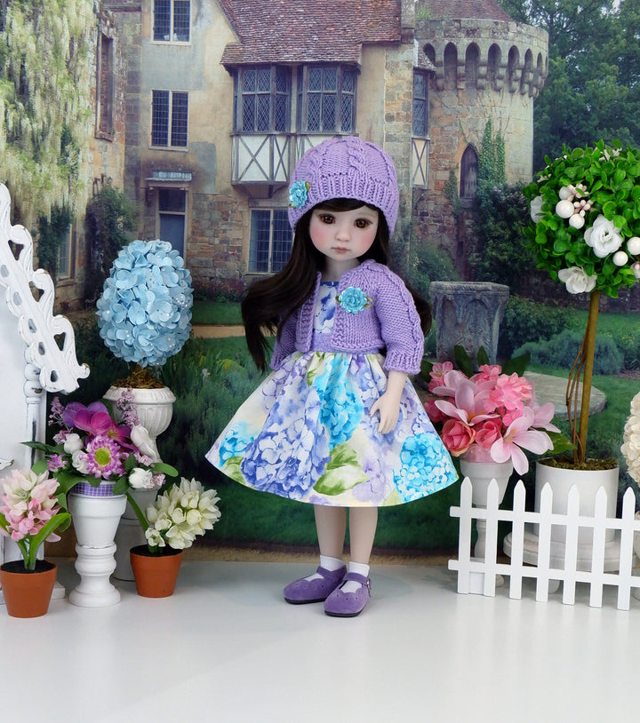 Pretty Hydrangea - dress & sweater set with shoes for Ruby Red Fashion Friends doll