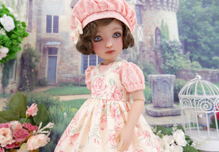 Primavera Roses - dress & pinafore ensemble with boots for Ruby Red Fashion Friends doll